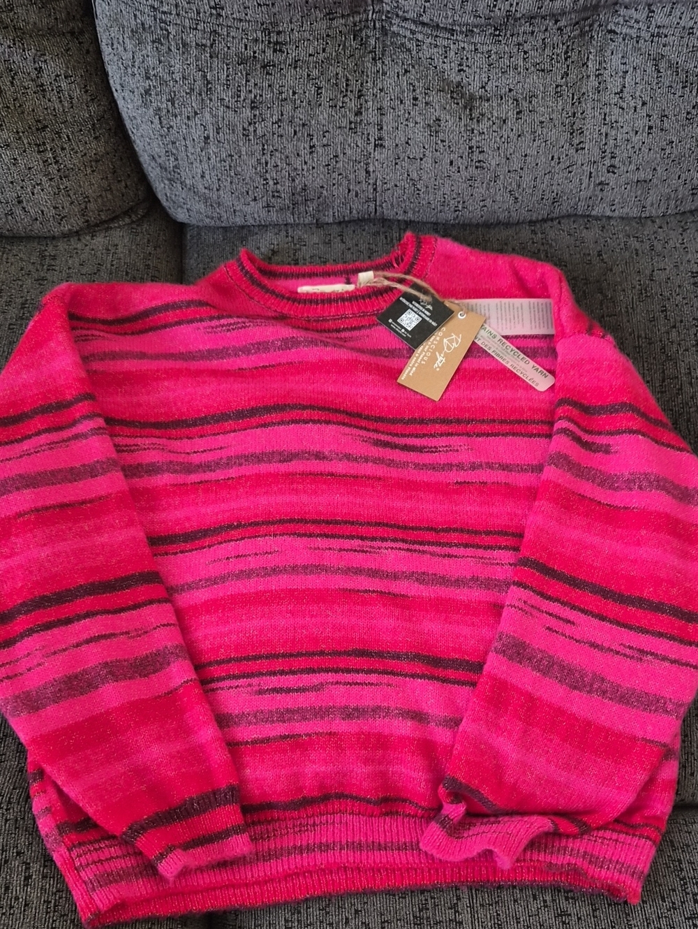 RD Style Hot Pink Striped Crewneck Sweater